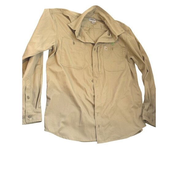 Carhartt Mens Beige Long Sleeve Button-Up Work Shirt Cotton Blend Durable.Size L - Picture 2 of 8